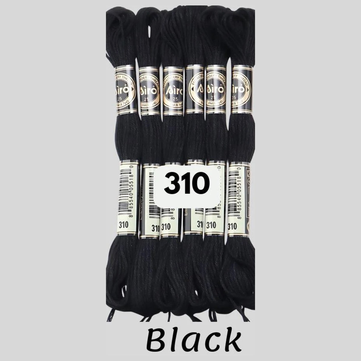 Black 6 pack embroidery thread skeins — six DMC-matched polyester skeins for cross stitch and friendship bracelets
