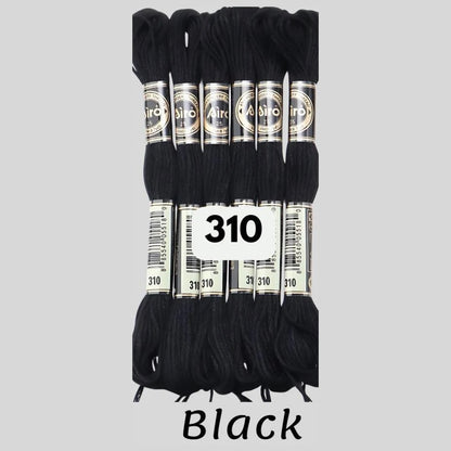 Black 6 pack embroidery thread skeins — six DMC-matched polyester skeins for cross stitch and friendship bracelets
