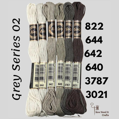 Grey Series 02 6 pack embroidery thread skeins — six DMC-matched polyester skeins for cross stitch and friendship bracelets
