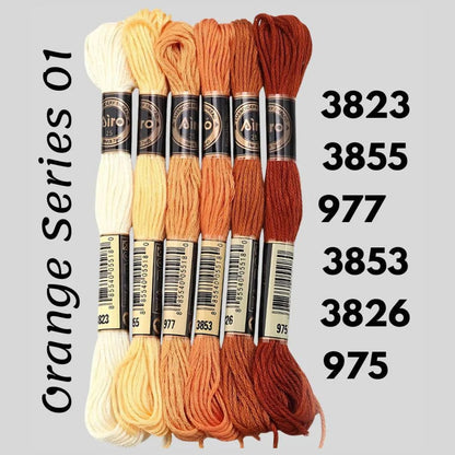 Orange Series 01 6 pack embroidery thread skeins — six DMC-matched polyester skeins for cross stitch and friendship bracelets