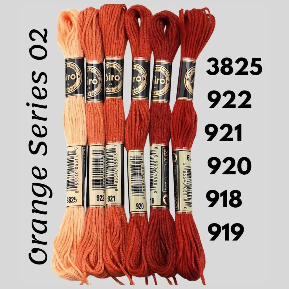 Orange Series 02 6 pack embroidery thread skeins — six DMC-matched polyester skeins for cross stitch and friendship bracelets
