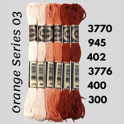 Orange Series 03 6 pack embroidery thread skeins — six DMC-matched polyester skeins for cross stitch and friendship bracelets