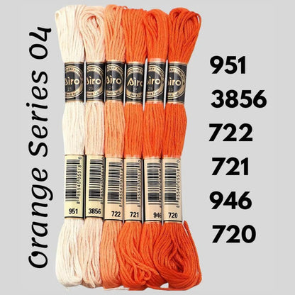 Orange Series 04 6 pack embroidery thread skeins — six DMC-matched polyester skeins for cross stitch and friendship bracelets