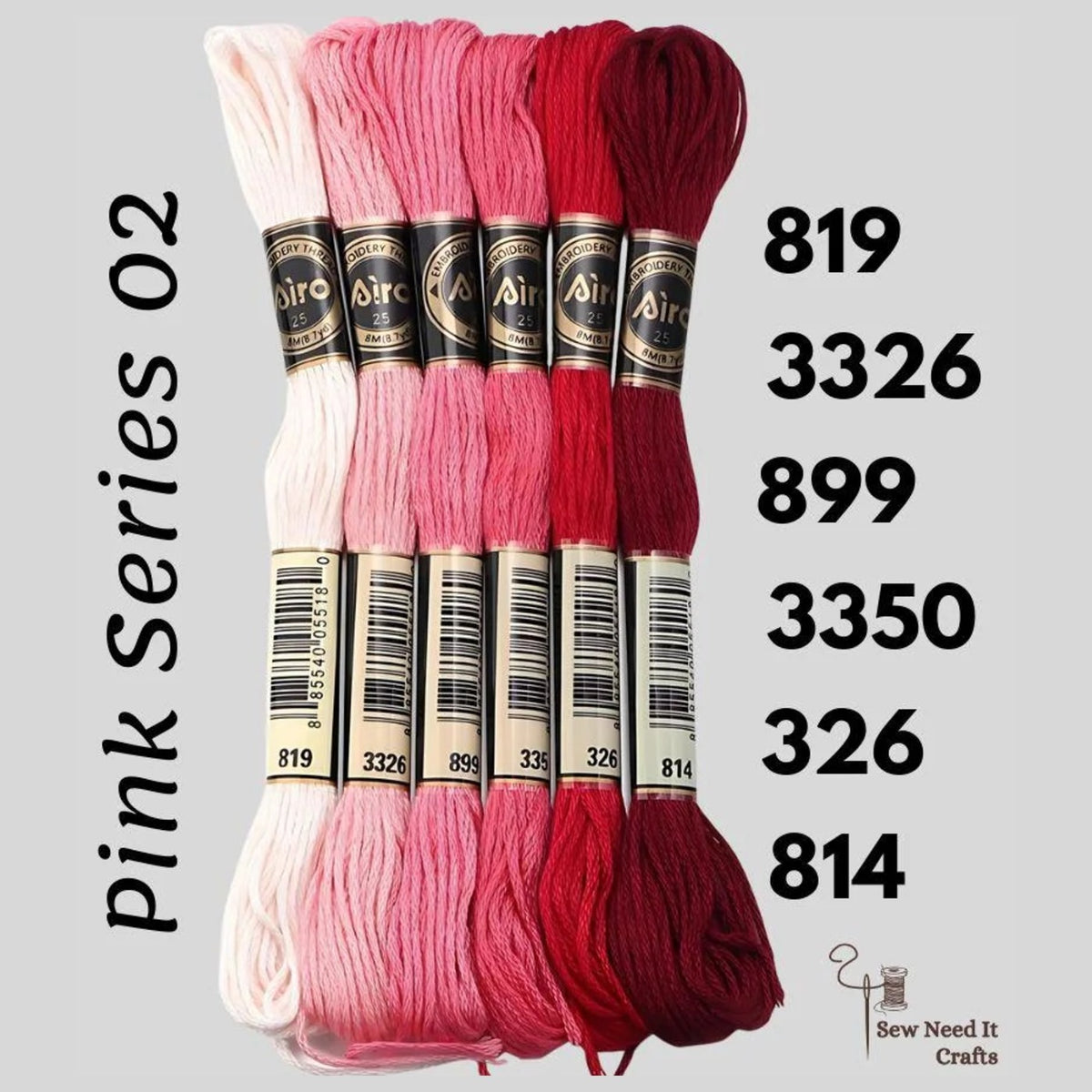 Pink Series 02 6 pack embroidery thread skeins — six DMC-matched polyester skeins for cross stitch and friendship bracelets