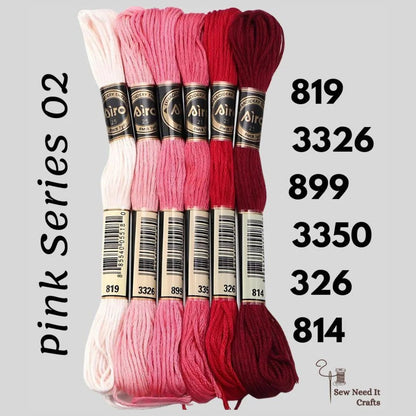 Pink Series 02 6 pack embroidery thread skeins — six DMC-matched polyester skeins for cross stitch and friendship bracelets