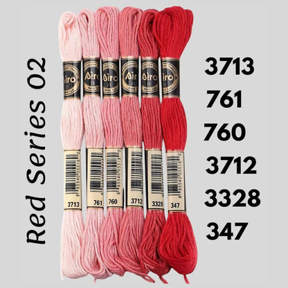 Red Series 02 6 pack embroidery thread skeins — six DMC-matched polyester skeins for cross stitch and friendship bracelets