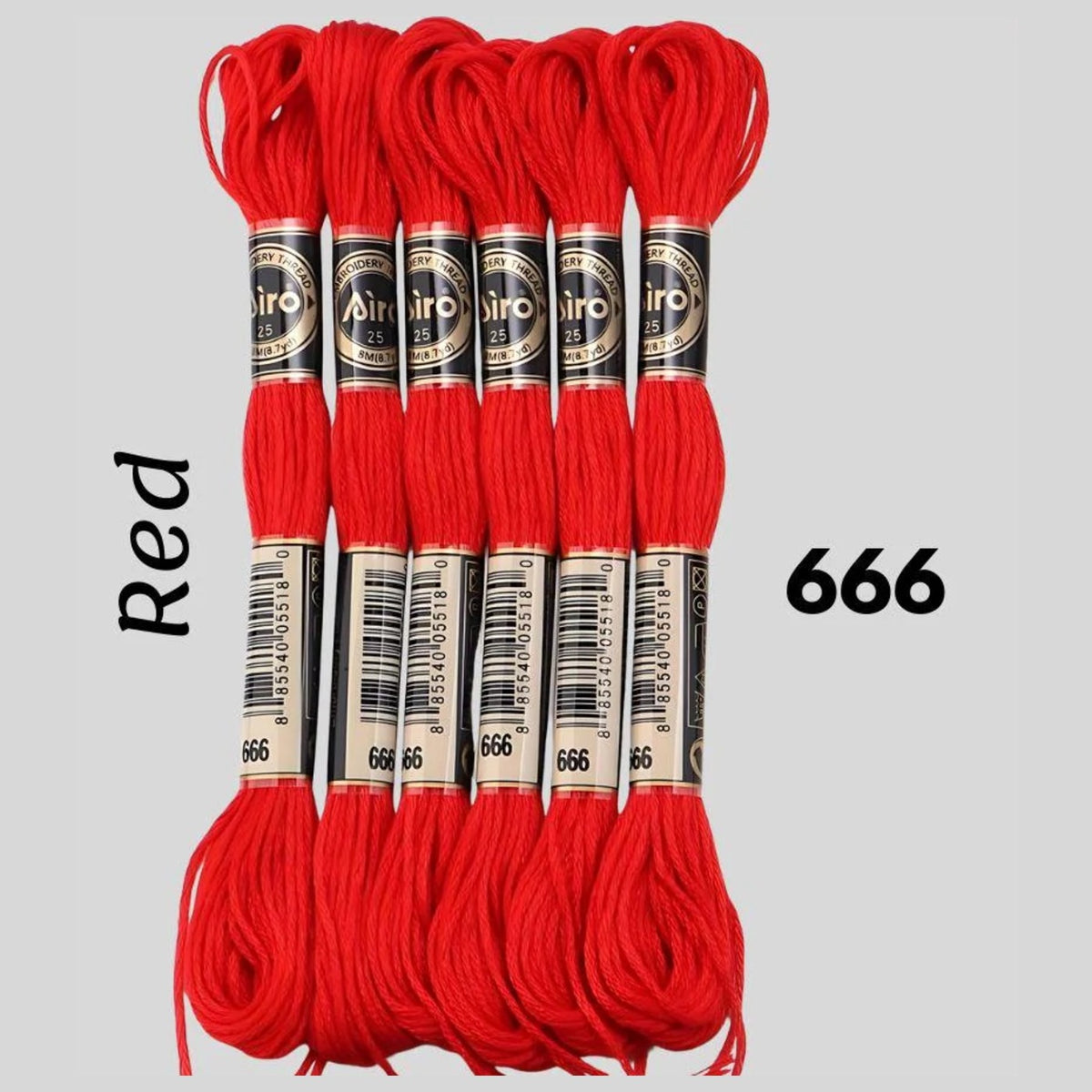 Red 6 pack embroidery thread skeins — six DMC-matched polyester skeins for cross stitch and friendship bracelets
