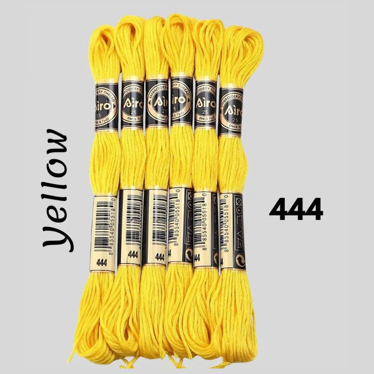 Yellow 6 pack embroidery thread skeins — six DMC-matched polyester skeins for cross stitch and friendship bracelets