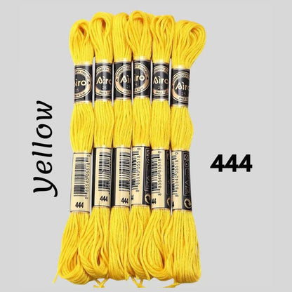 Yellow 6 pack embroidery thread skeins — six DMC-matched polyester skeins for cross stitch and friendship bracelets