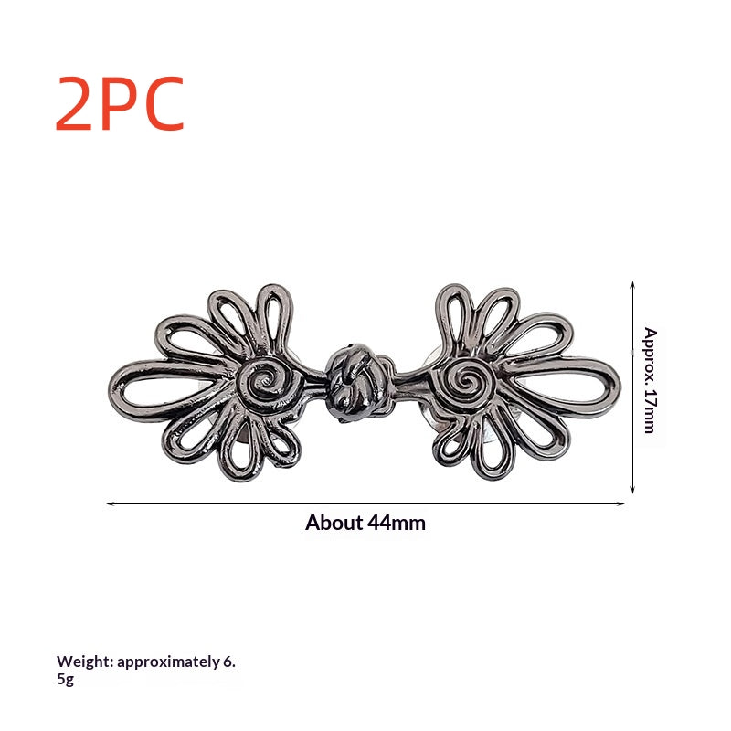 Gunmetal spiral daisy waist cinch clips, two sets, 44 mm no-sew waistband tighteners