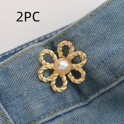 Golden pearl flower no-sew waist adjuster clips, 2 sets