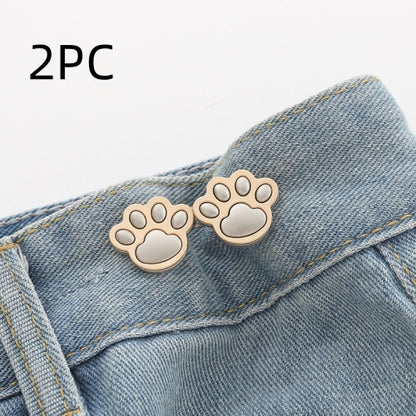 Two sets of matte silver paw waist adjusters on a denim waistband, labelled 2PC