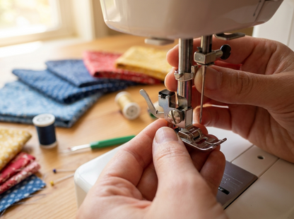Hands attaching snap-on shank to vintage Bernina sewing machine