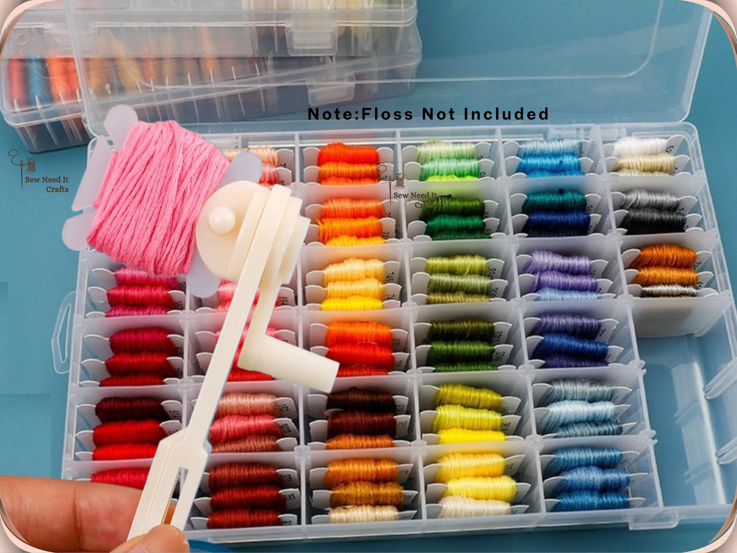 Complete Embroidery Floss Organizer Set with Storage Box, 100 Bobbins, Floss Winder & Label Stickers