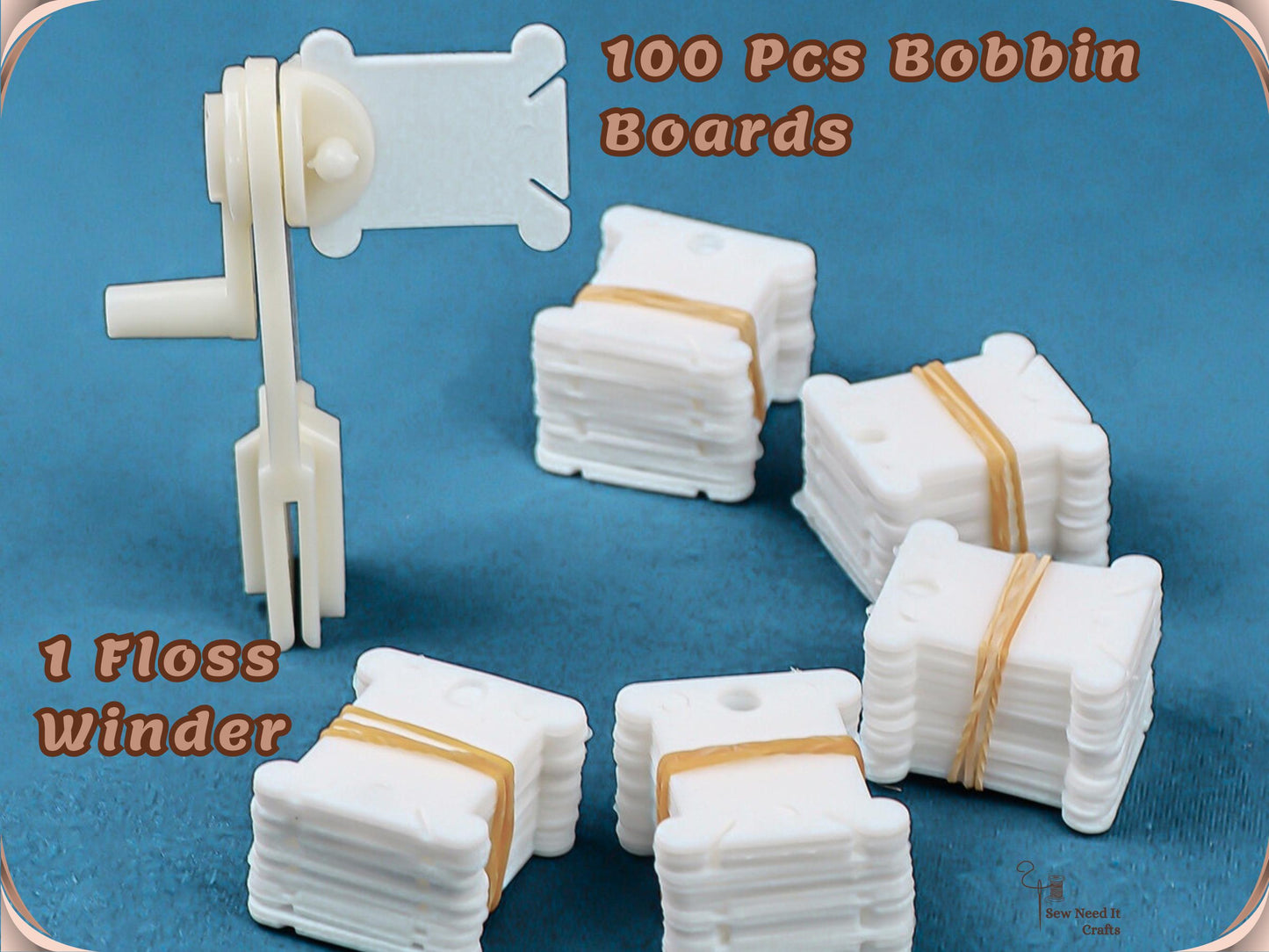 Complete Embroidery Floss Organizer Set with Storage Box, 100 Bobbins, Floss Winder & Label Stickers