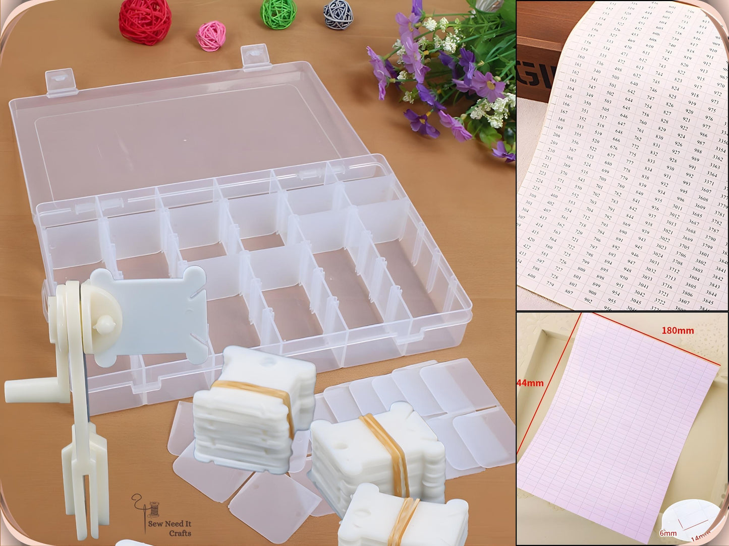 Complete Embroidery Floss Organizer Set with Storage Box, 100 Bobbins, Floss Winder & Label Stickers