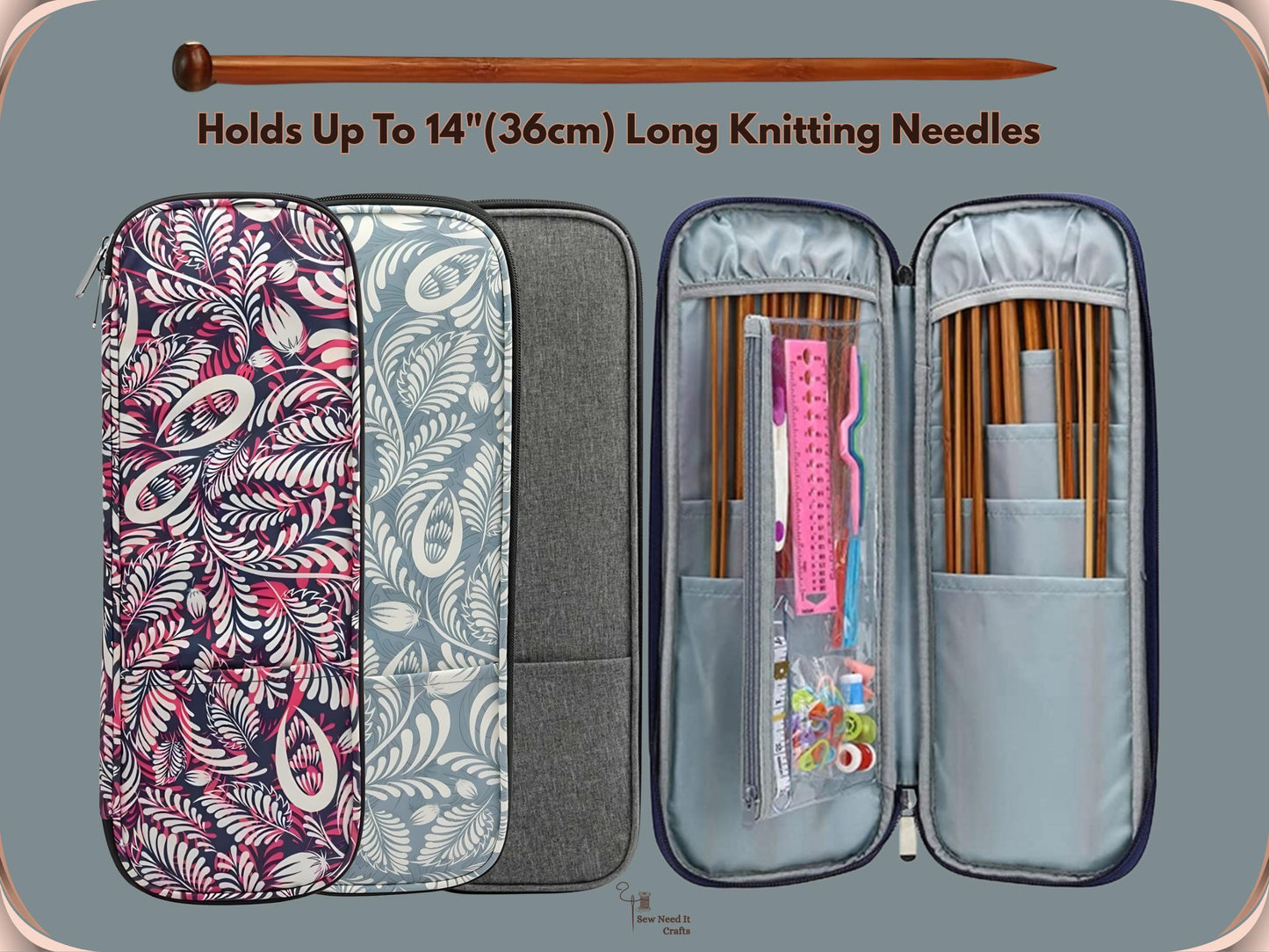 Long Knitting Needle Case Empty 15.7”/40cm, Knitting Organizer