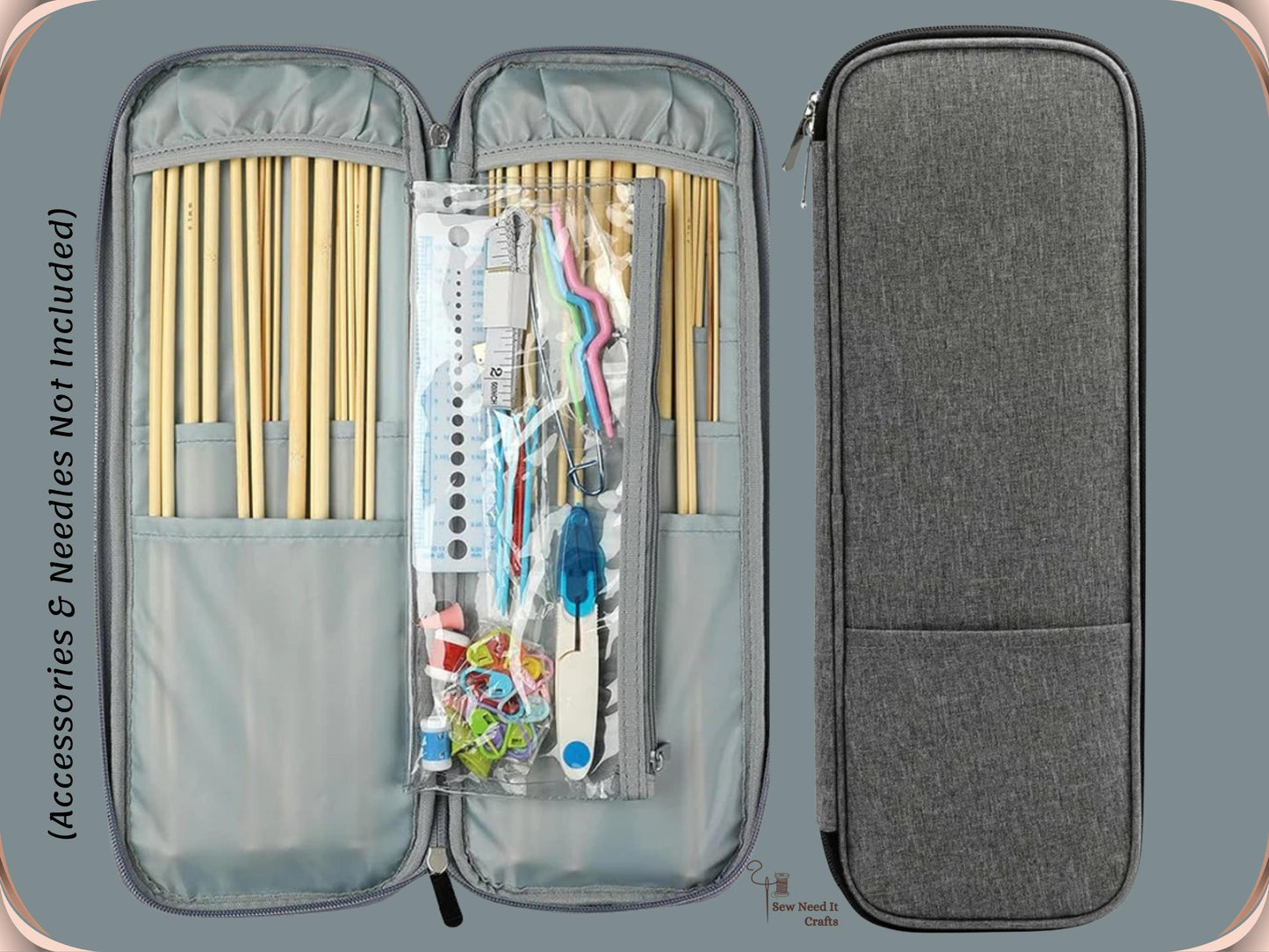 Long Knitting Needle Case Empty 15.7”/40cm, Knitting Organizer