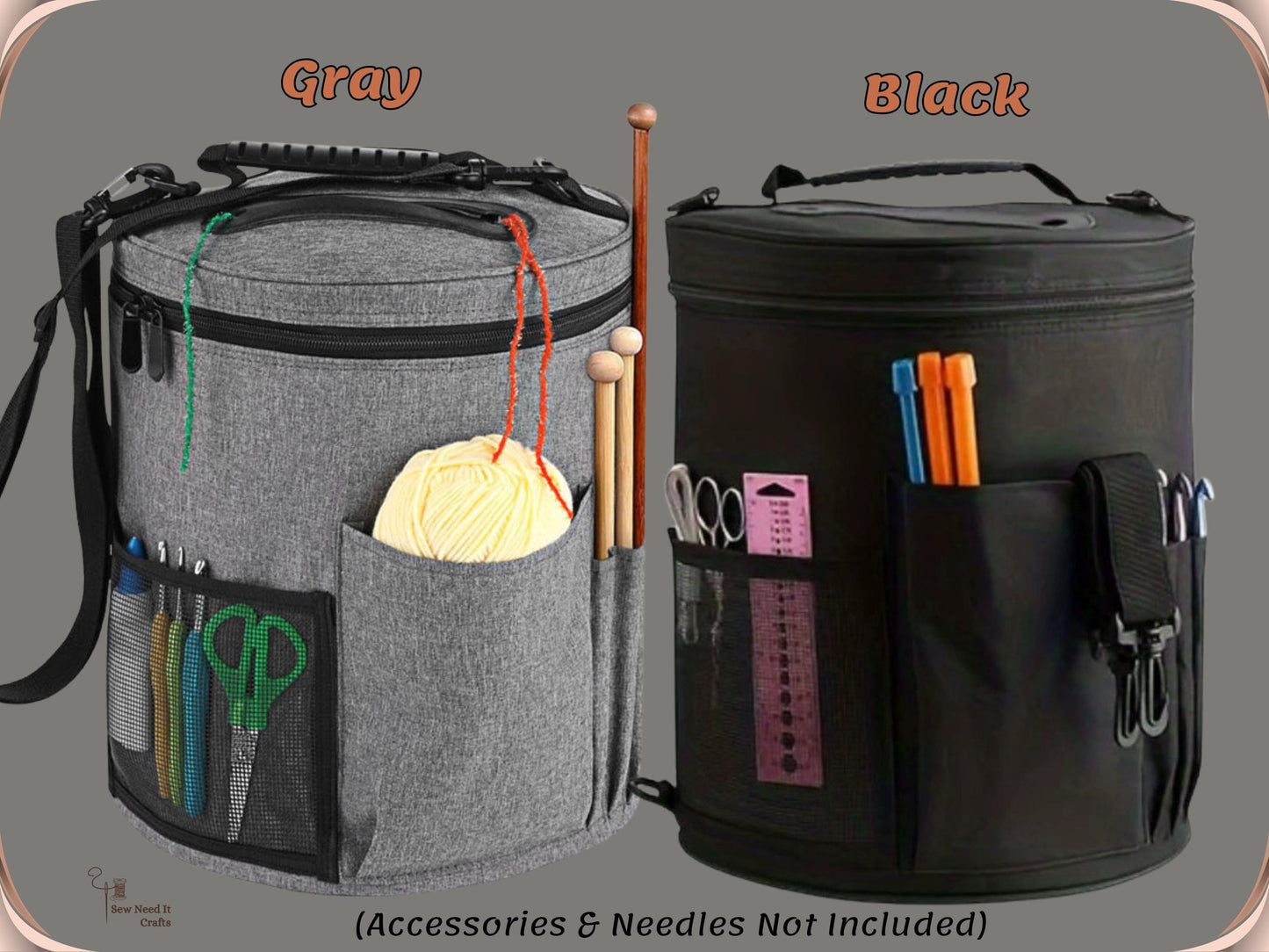 Large Knitting Crochet Yarn Bag with Pockets and Adjustable Shoulder Straps