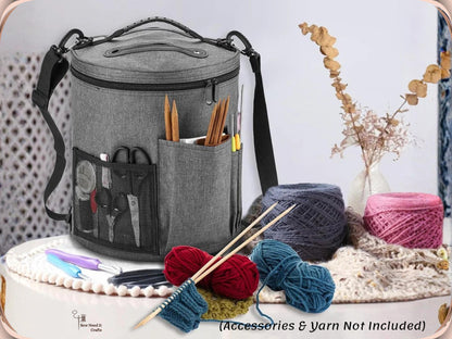 Large Knitting Crochet Yarn Bag with Pockets and Adjustable Shoulder Straps