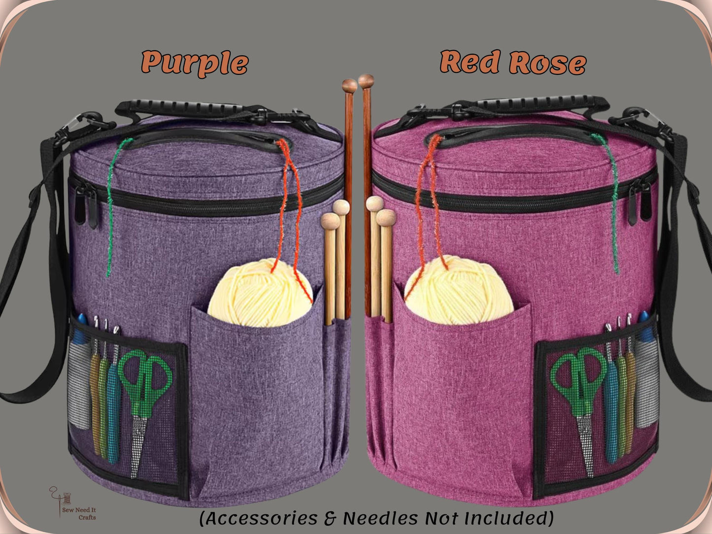 Large Knitting Crochet Yarn Bag with Pockets and Adjustable Shoulder Straps