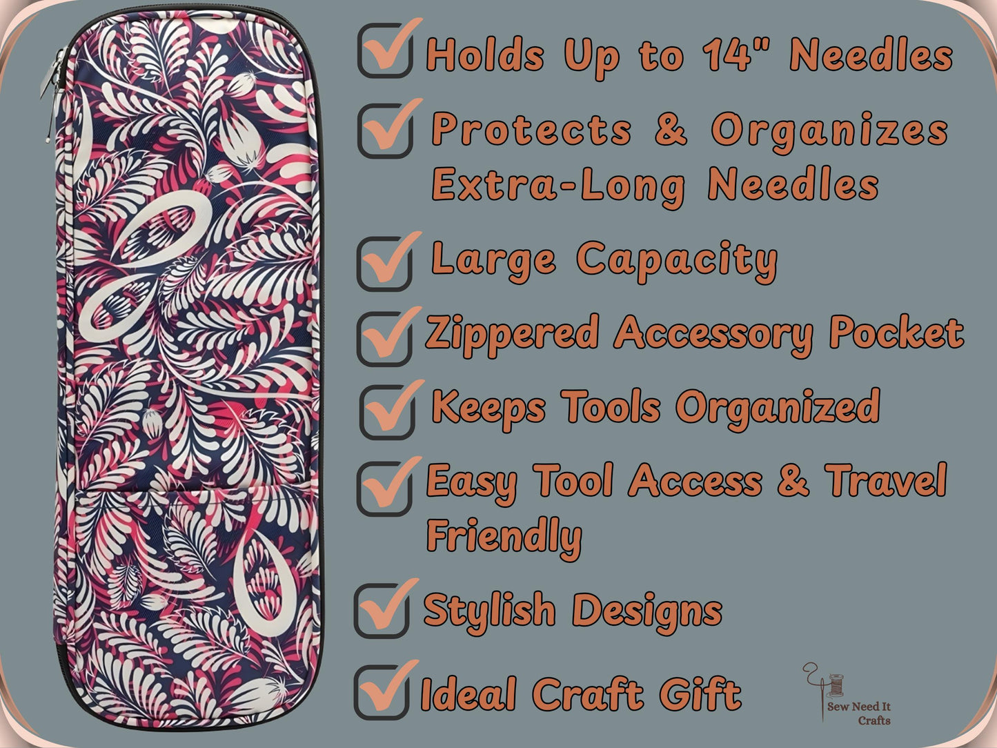 Long Knitting Needle Case Empty 15.7”/40cm, Knitting Organizer