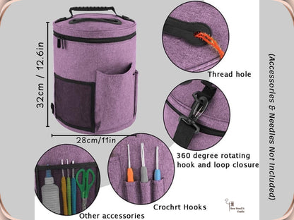 Large Knitting Crochet Yarn Bag with Pockets and Adjustable Shoulder Straps