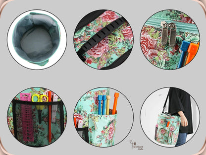 Large Knitting Crochet Yarn Bag with Pockets and Adjustable Shoulder Straps