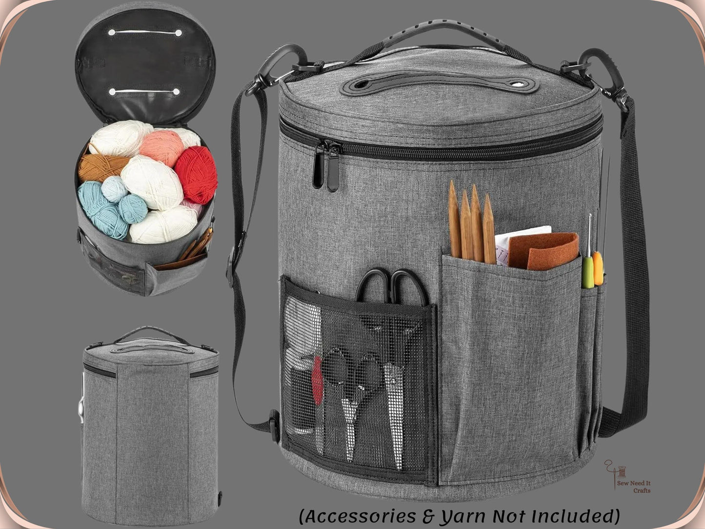 Large Knitting Crochet Yarn Bag with Pockets and Adjustable Shoulder Straps