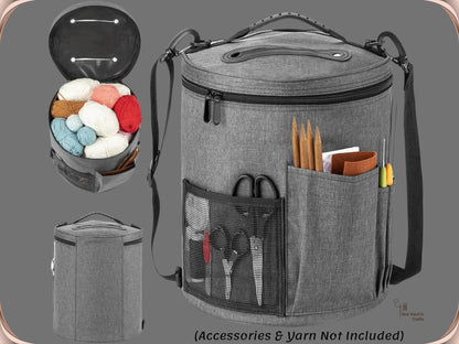 Large Knitting Crochet Yarn Bag with Pockets and Adjustable Shoulder Straps