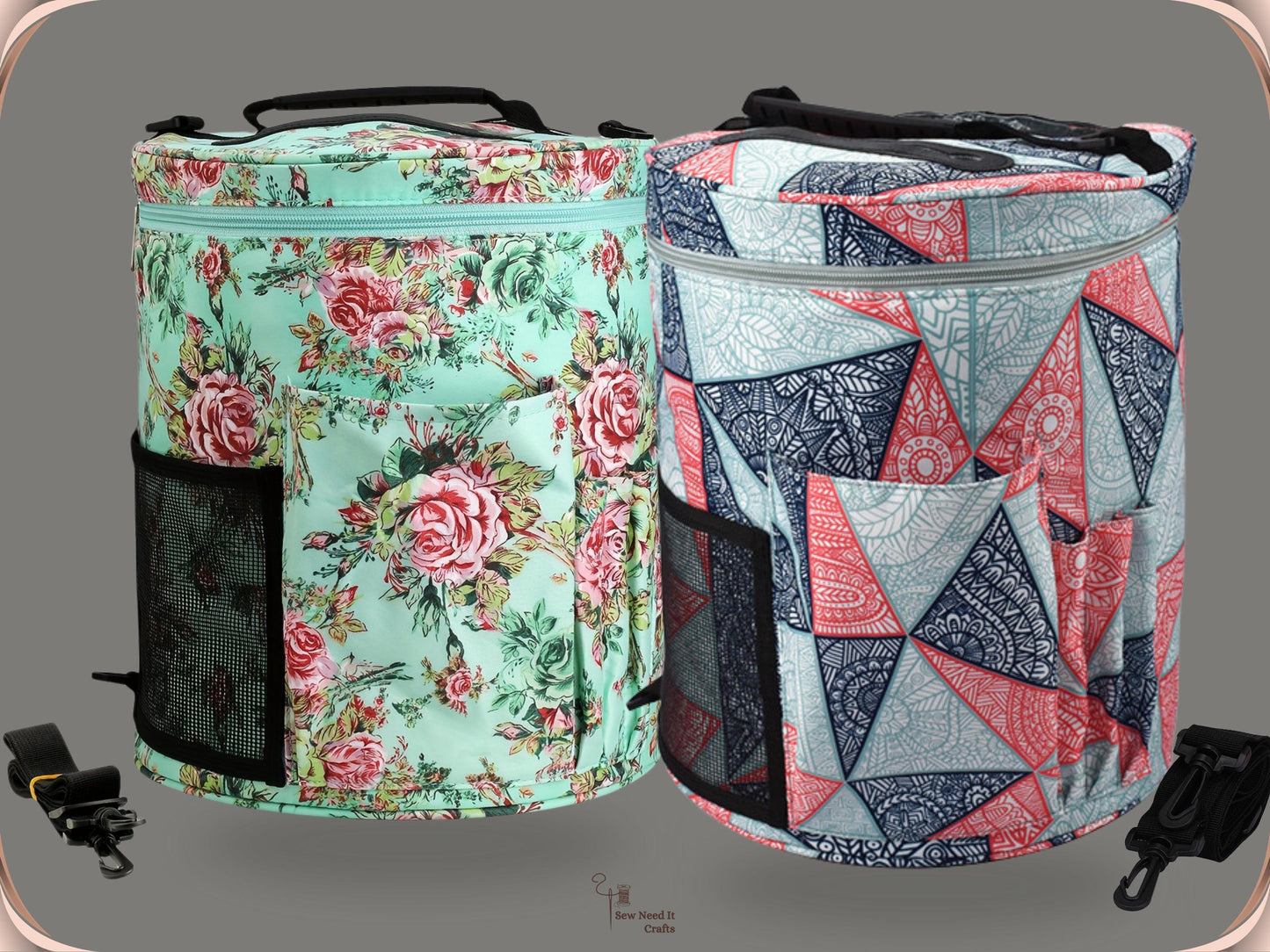 Large Knitting Crochet Yarn Bag with Pockets and Adjustable Shoulder Straps