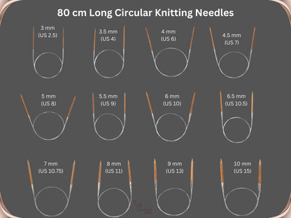 Wood Circular Knitting Needles 80cm 3-10mm, Bamboo Circular Knitting Needles