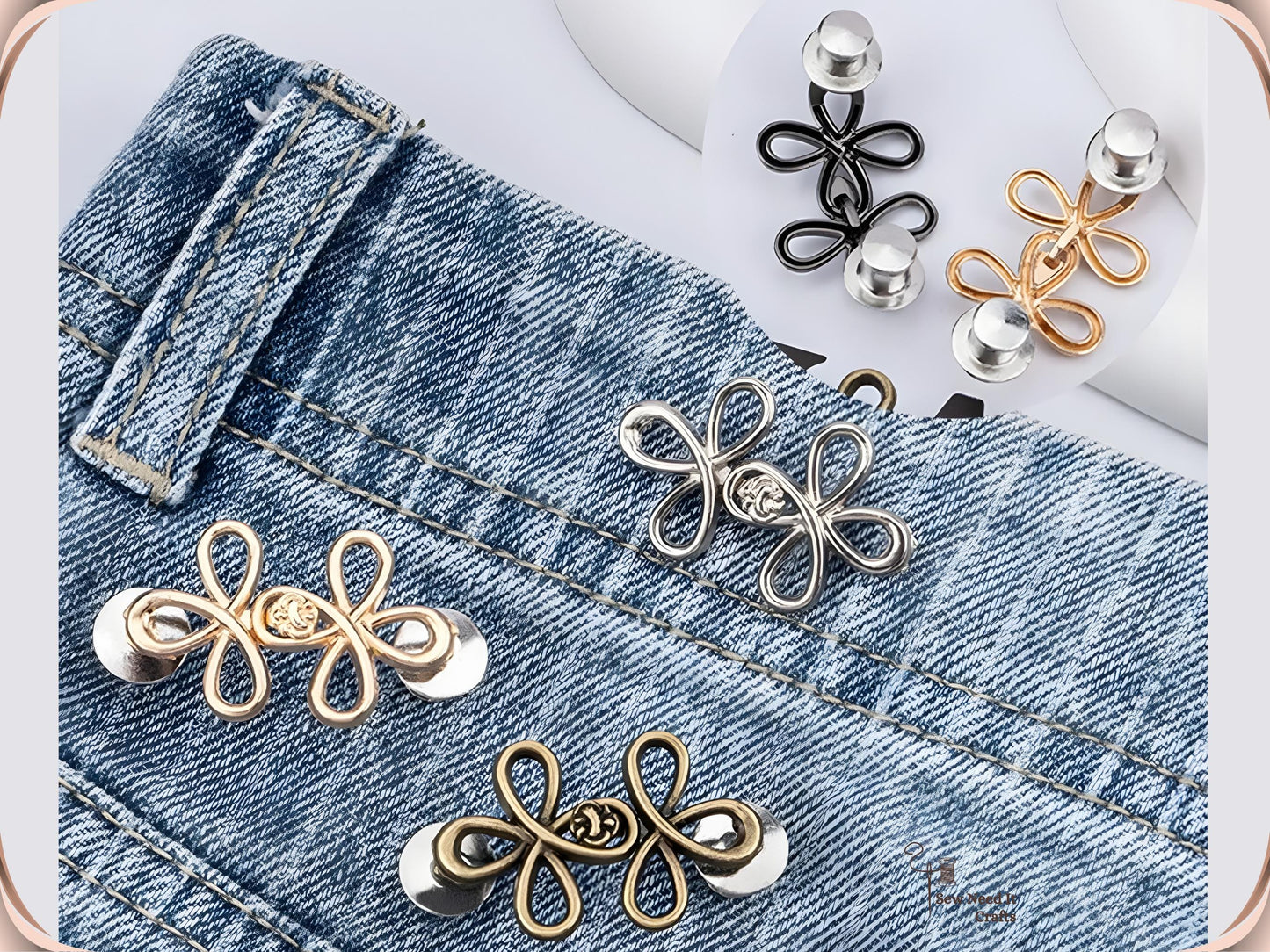 No Sew Waist Adjusters for Pants, Jeans Waist Tightener, Clover Flower Design