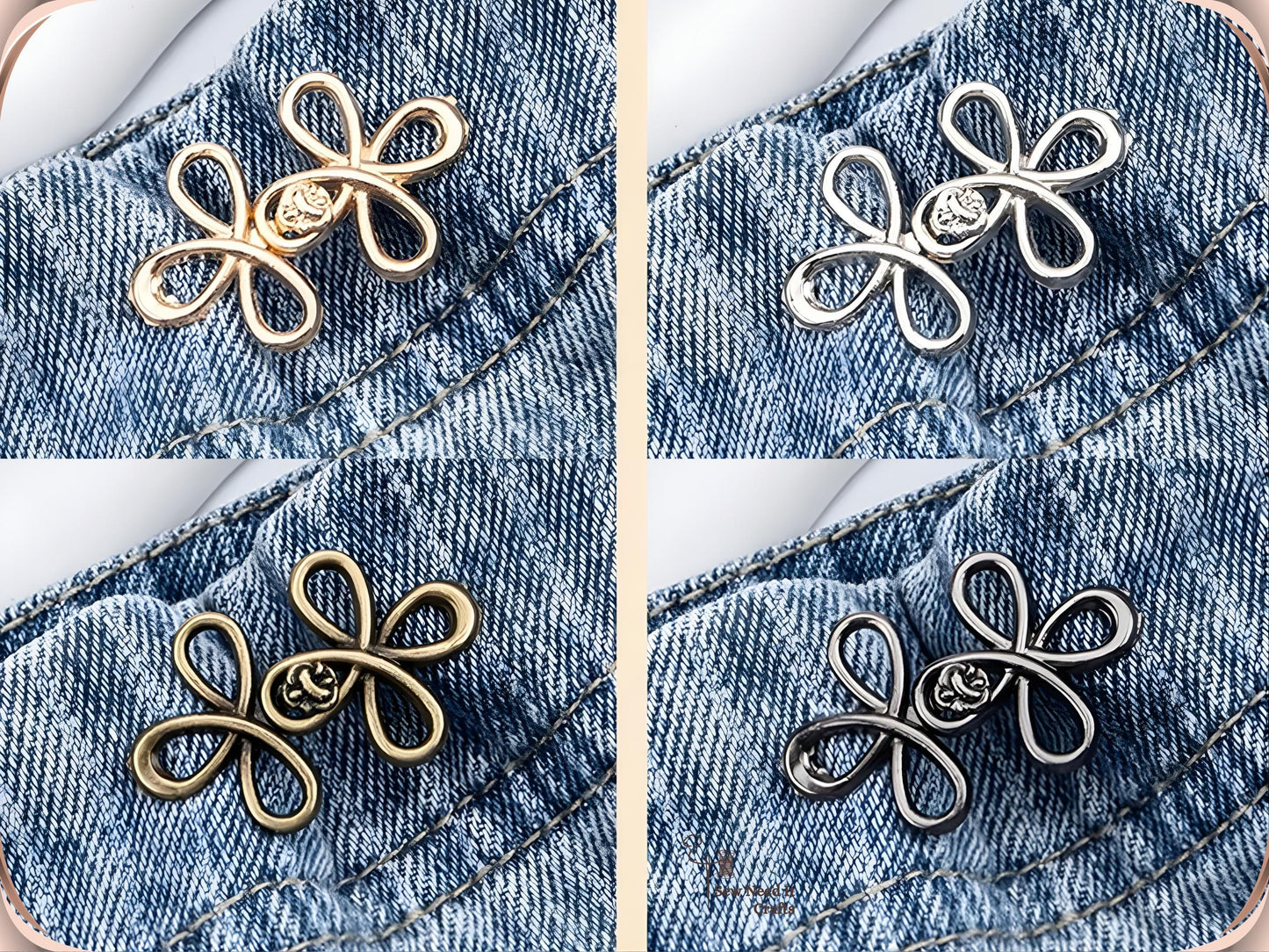No Sew Waist Adjusters for Pants, Jeans Waist Tightener, Clover Flower Design