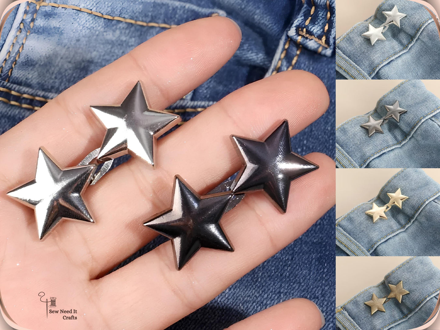 No Sew Waist Adjusters for Pants, Jeans Waist Tightener, Star Shape Design