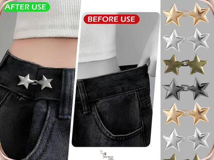 No Sew Waist Adjusters for Pants, Jeans Waist Tightener, Star Shape Design
