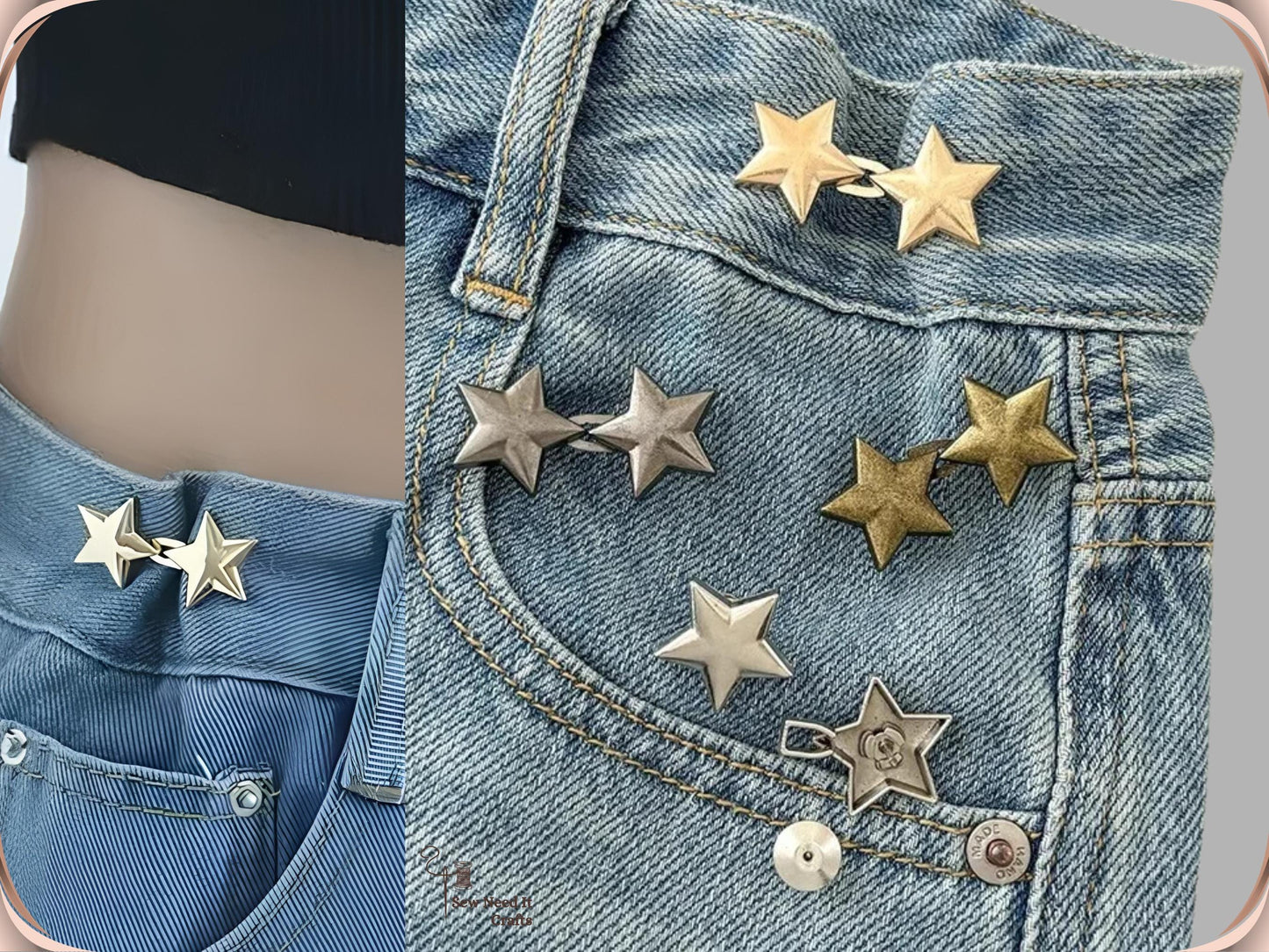 No Sew Waist Adjusters for Pants, Jeans Waist Tightener, Star Shape Design
