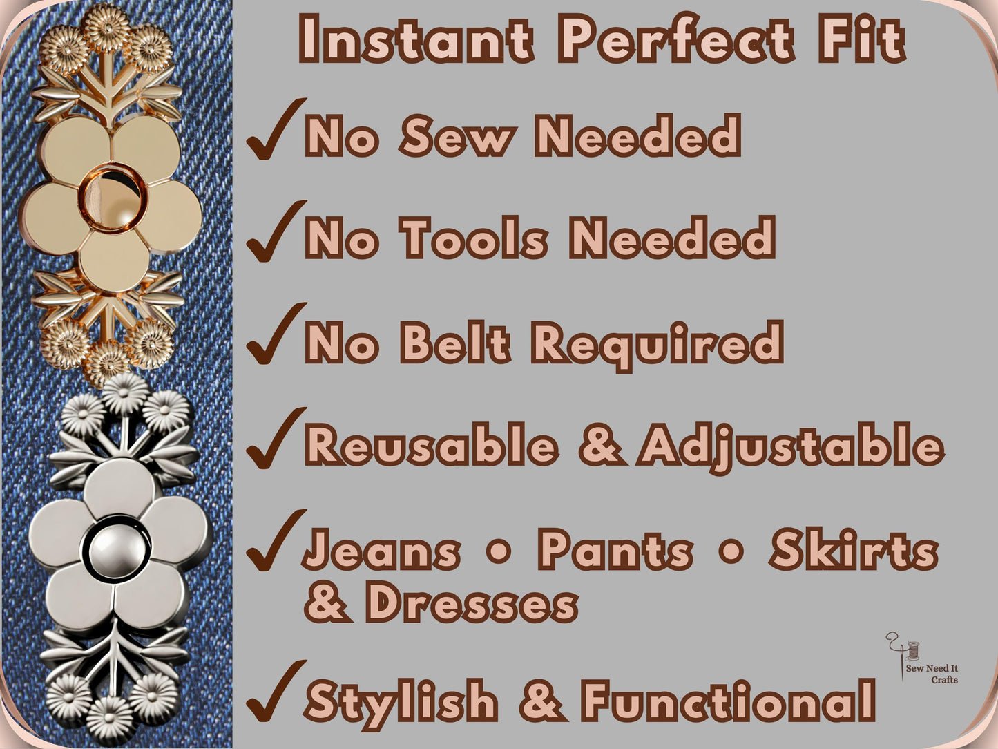 No Sew Waist Adjusters for Pants, Jeans Waist Tightener, Floral Pant Tightener