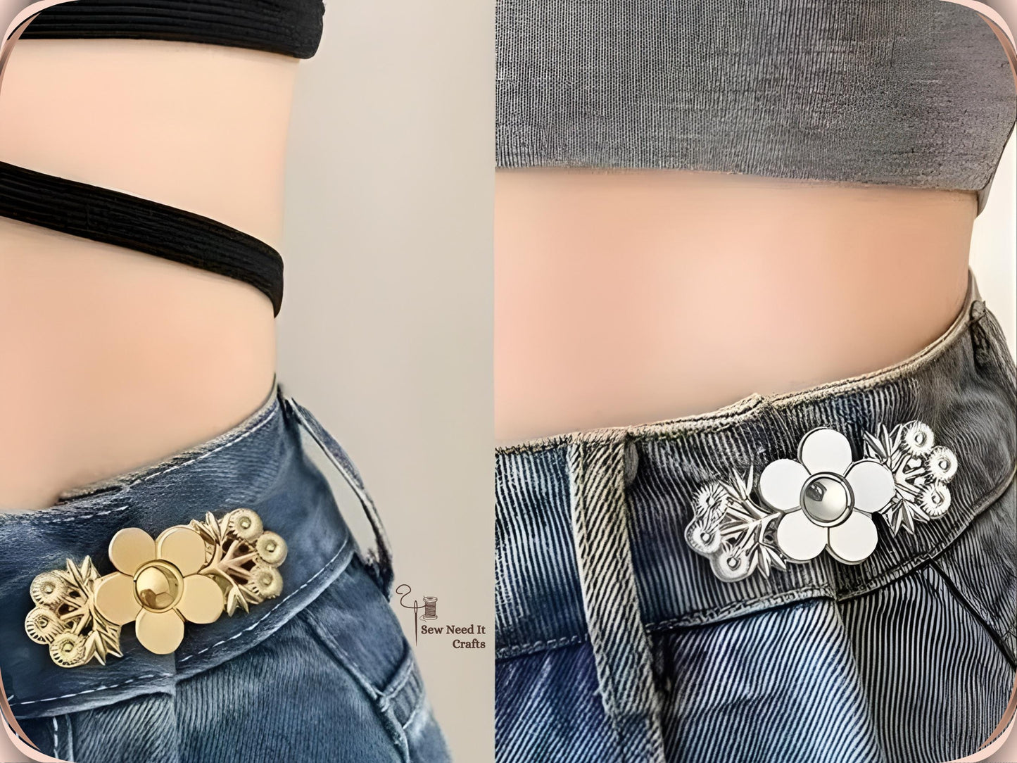 No Sew Waist Adjusters for Pants, Jeans Waist Tightener, Floral Pant Tightener