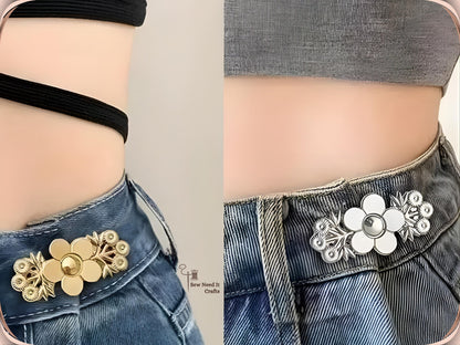 No Sew Waist Adjusters for Pants, Jeans Waist Tightener, Floral Pant Tightener