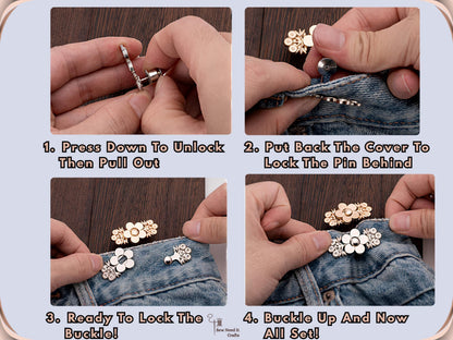 No Sew Waist Adjusters for Pants, Jeans Waist Tightener, Floral Pant Tightener