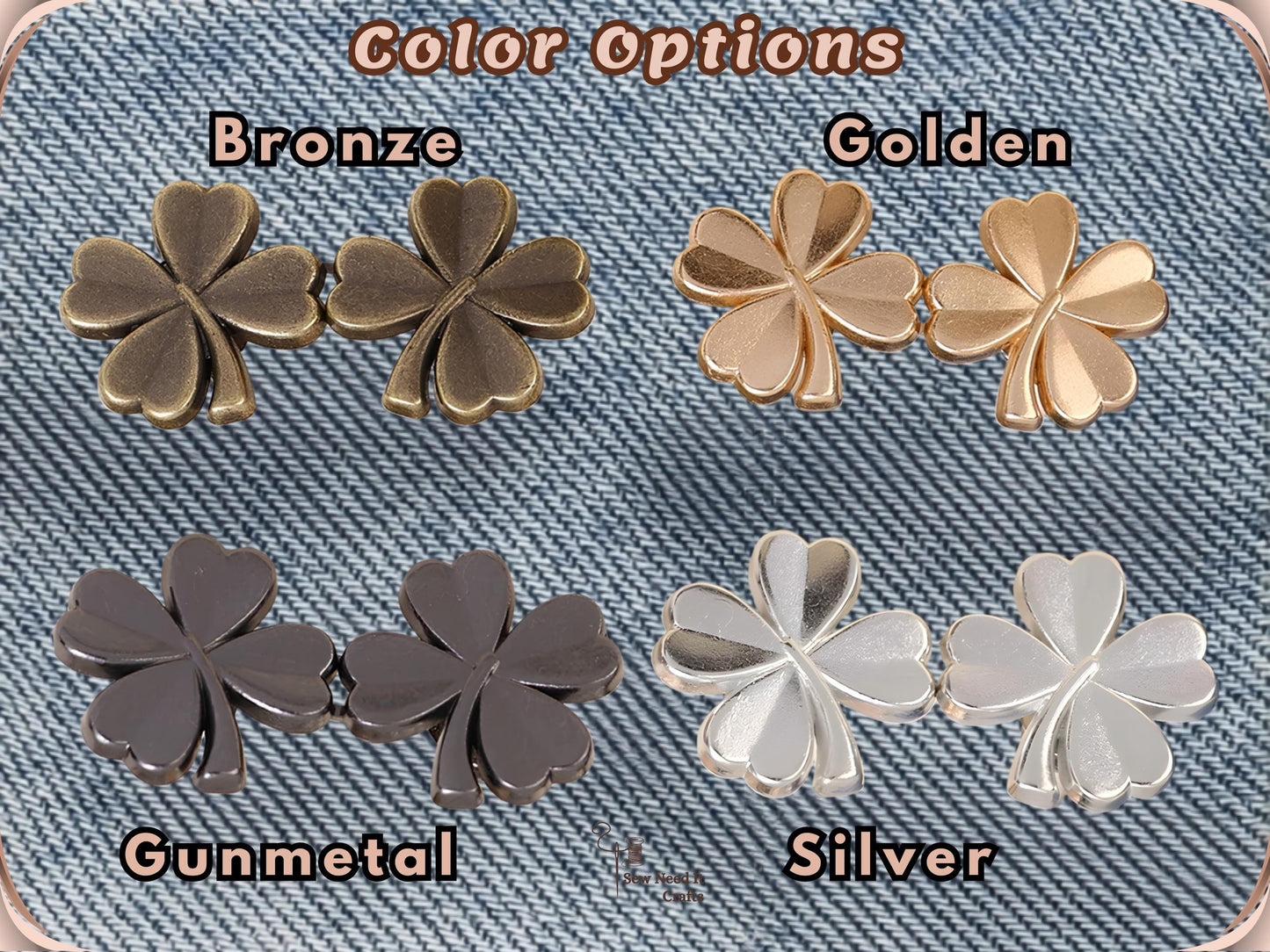 No Sew Waist Adjusters for Pants, Jeans Waist Tightener, Four Leaf Clover Clip