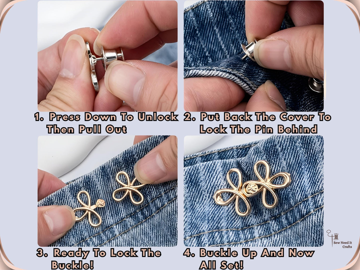 No Sew Waist Adjusters for Pants, Jeans Waist Tightener, Clover Flower Design