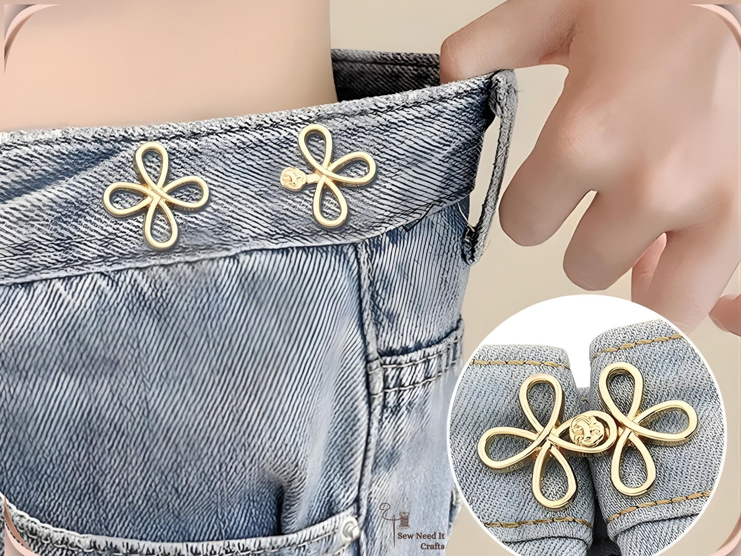 No Sew Waist Adjusters for Pants, Jeans Waist Tightener, Clover Flower Design