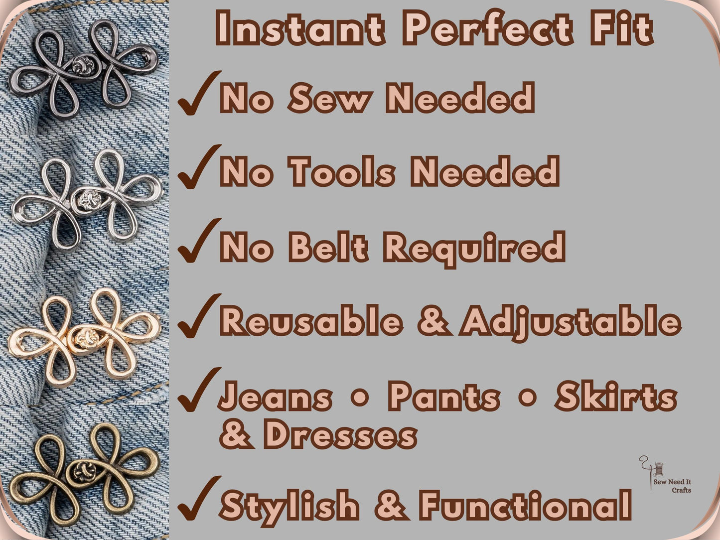 No Sew Waist Adjusters for Pants, Jeans Waist Tightener, Clover Flower Design