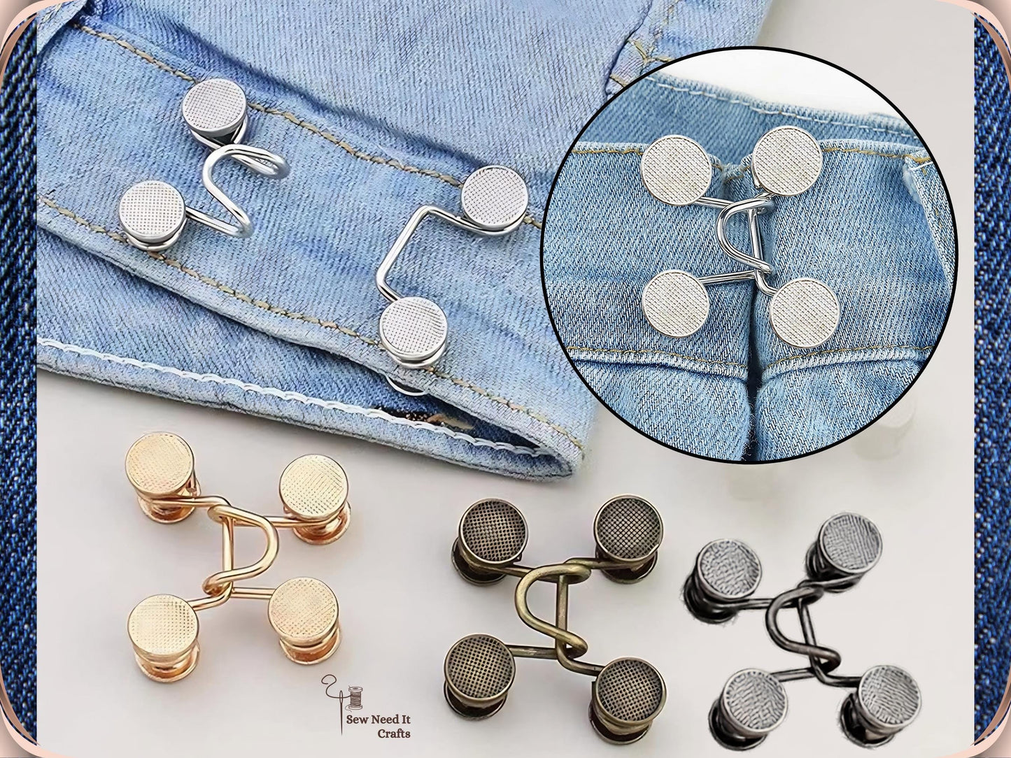 No Sew Waist Adjusters for Pants, Jeans Waist Tightener, Classic Button Design