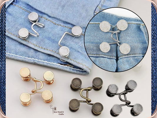 No Sew Waist Adjusters for Pants, Jeans Waist Tightener, Classic Button Design