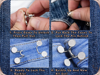 No Sew Waist Adjusters for Pants, Jeans Waist Tightener, Classic Button Design