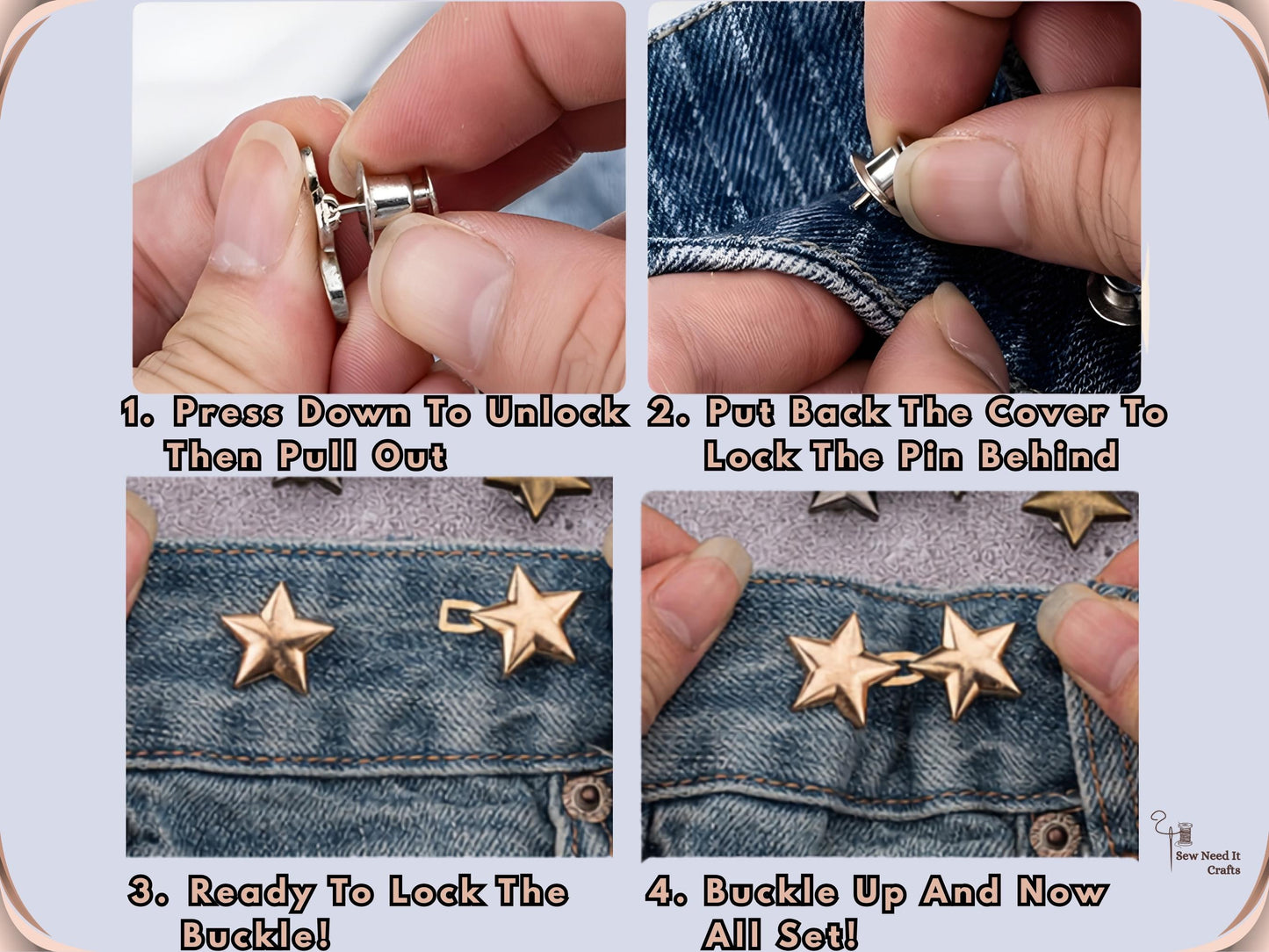 No Sew Waist Adjusters for Pants, Jeans Waist Tightener, Star Shape Design