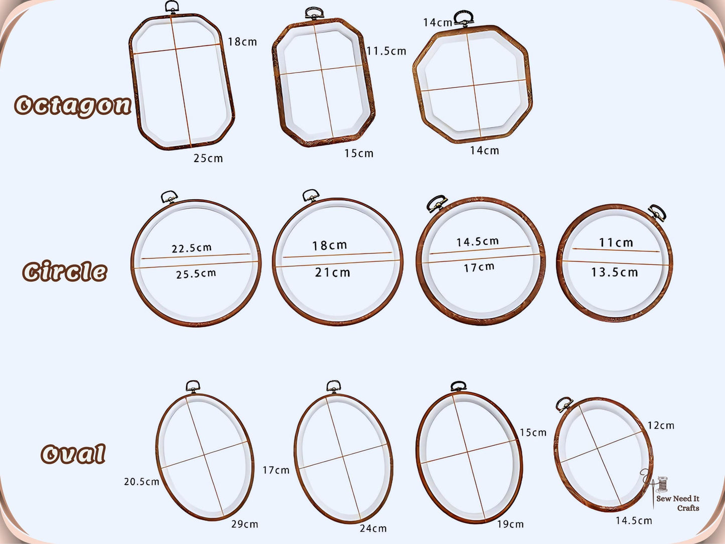 Faux Wood Embroidery Hoops, Imitation Wood Hoop, Circle, Octagon, Oval Embroidery Frame